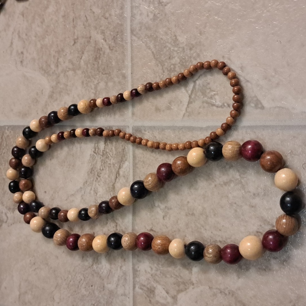 Vtg 3-Size Wood Beaded Necklace